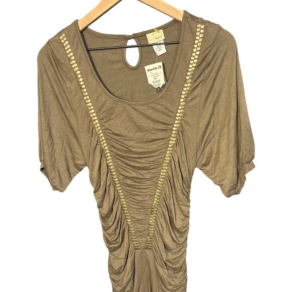 Daytrip Ruched & Studded Scoop Neck Top Small Brown NWT - Picture 1 of 4